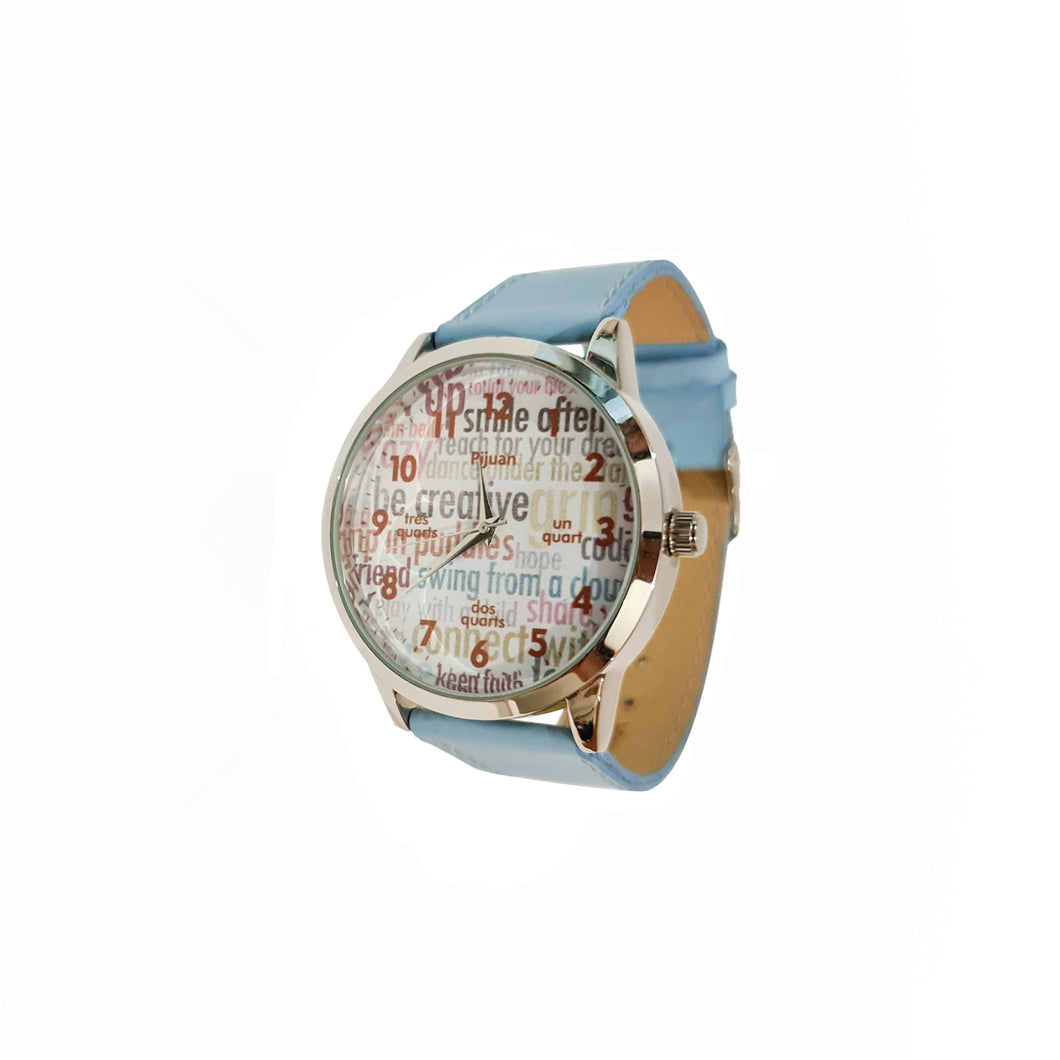 Rellotge de canell de caixa mitjana amb corretja de pell blava