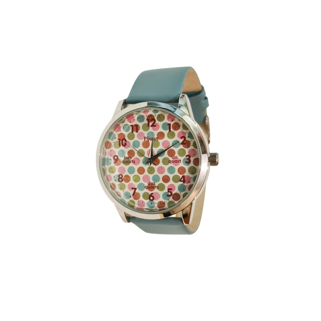 Rellotge de canell de colors amb corretja de pell blava